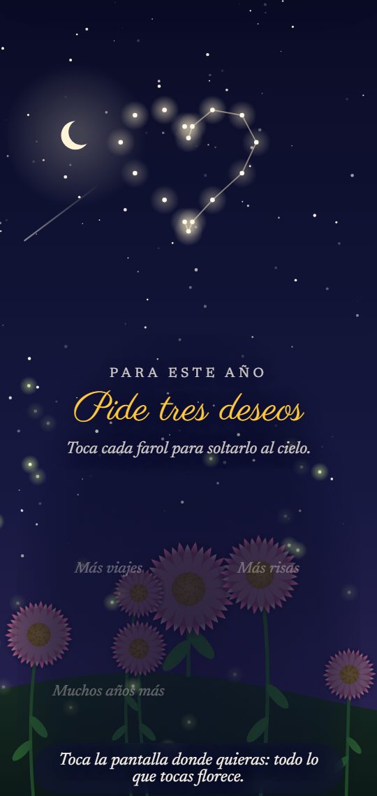 Cielo de noche con faroles y un corazón de estrellas