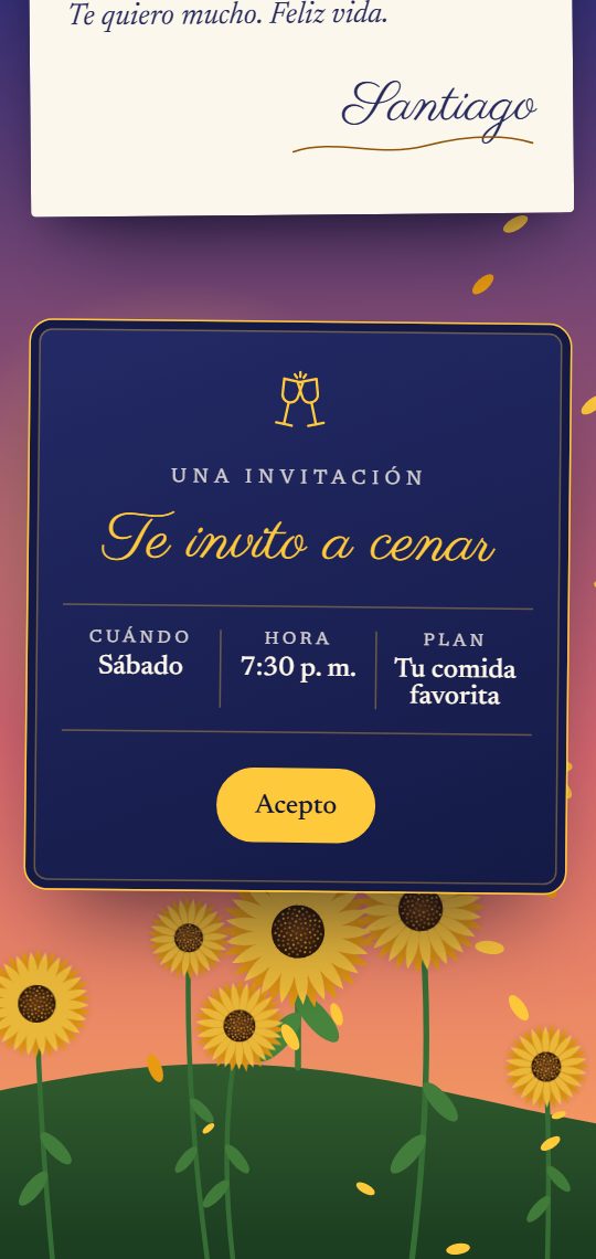 Invitación a cenar con botón Acepto