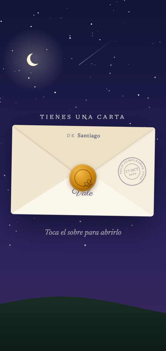Sobre cerrado con el nombre de Vale y un sello de cera